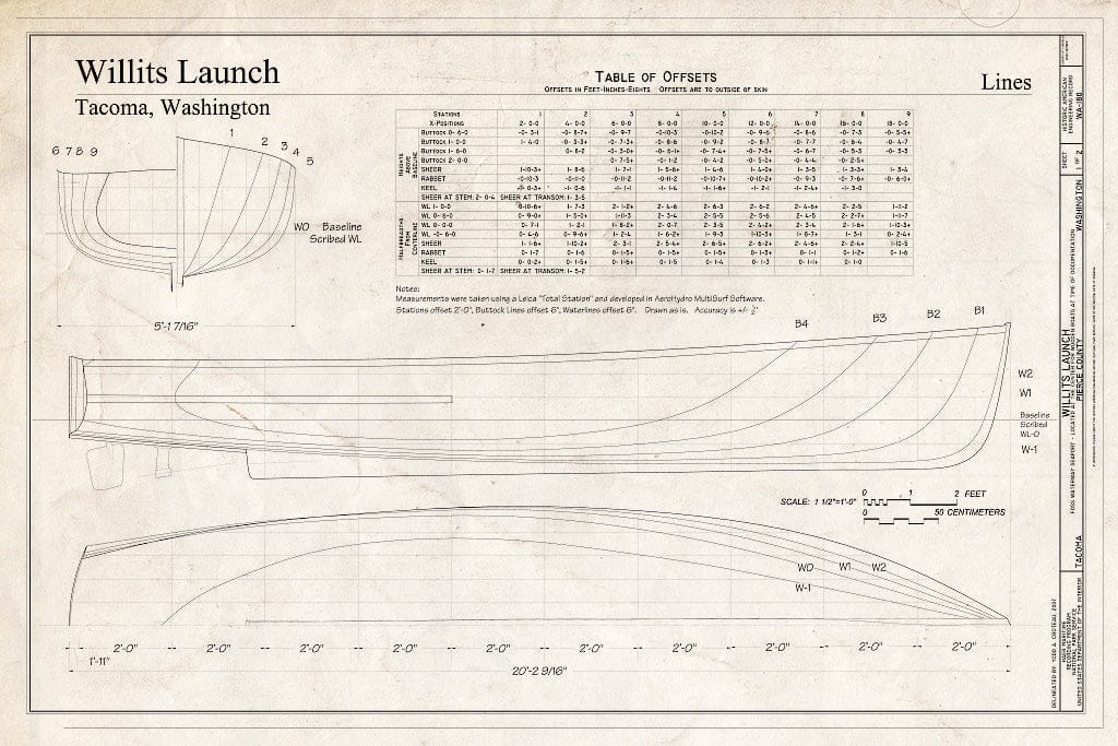 Blueprint Willits Launch, Lines - Willits Launch, FOSS Waterway Seaport, Tacoma, Pierce County, WA