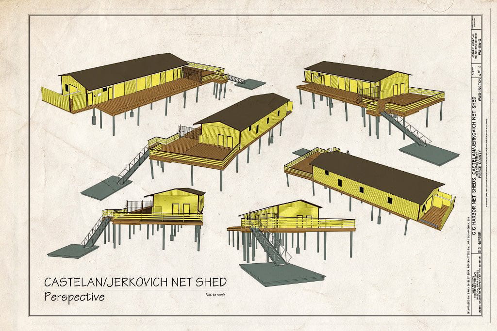 Blueprint Perspective - Gig Harbor Net Sheds, Castelan - Jerkovich Net Shed, 8200 Novak Street, Gig Harbor, Pierce County, WA