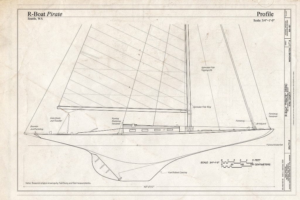 Blueprint R-Boat Pirate, Profile - R-Boat Pirate, The Center for Wooden Boats, Seattle, King County, WA