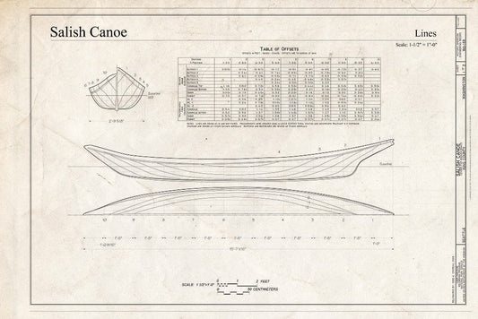 Blueprint Salish Canoe, Lines - Salish Canoe, The Center for Wooden Boats, Seattle, King County, WA