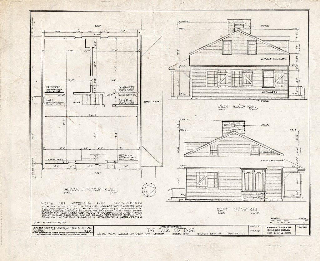 Blueprint HABS WIS,5-GREBA,3- (Sheet 3 of 4) - Tank Cottage, South Tenth Avenue, Green Bay, Brown County, WI