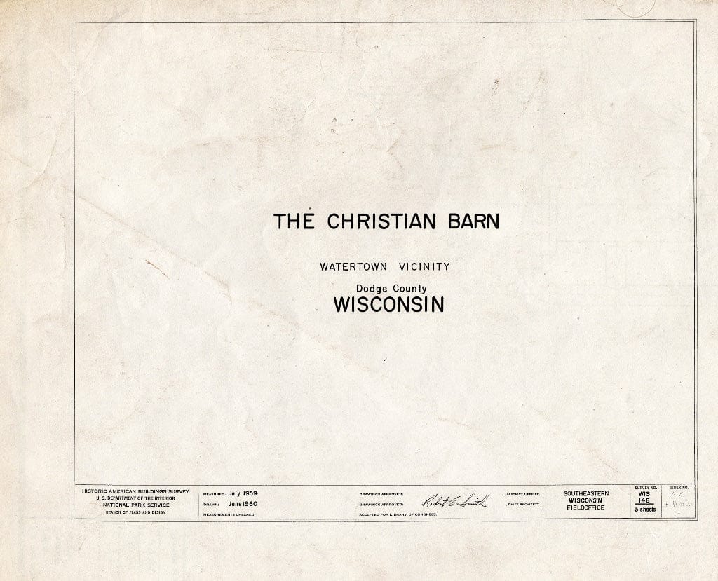 Blueprint HABS WIS,14-WATO.V,1- (Sheet 0 of 3) - Christian Barn, State Route 109, Watertown, Jefferson County, WI