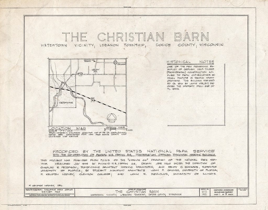 Blueprint HABS WIS,14-WATO.V,1- (Sheet 1 of 3) - Christian Barn, State Route 109, Watertown, Jefferson County, WI