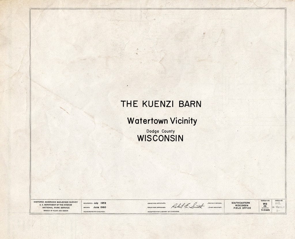 Blueprint HABS WIS,14-WATO.V,3- (Sheet 0 of 4) - Kuenzi Barn, County Trunk EM, Watertown, Jefferson County, WI