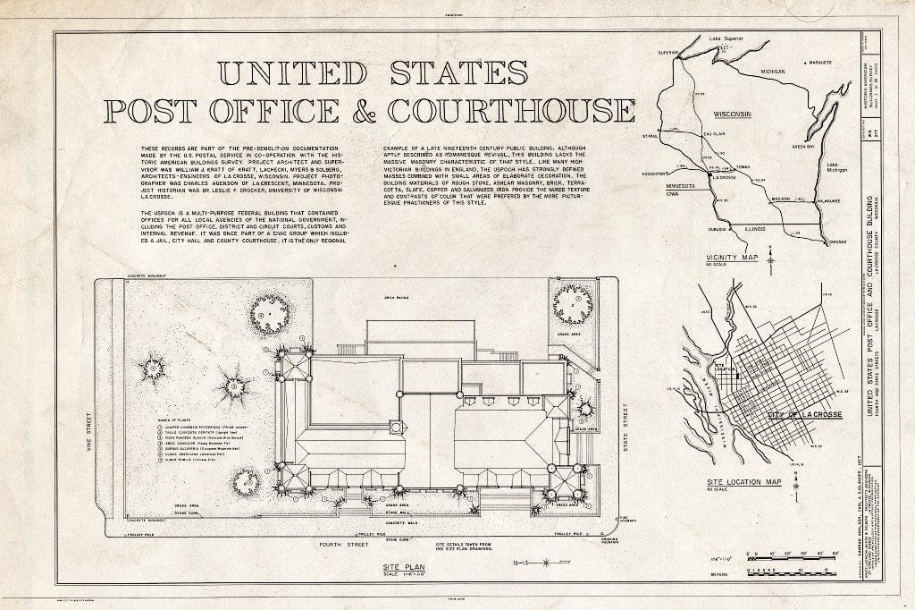 Blueprint HABS WIS,32-LACR,1- (Sheet 1 of 12) - U. S. Courthouse & Post Office, Fourth & State Streets, La Crosse, La Crosse County, WI