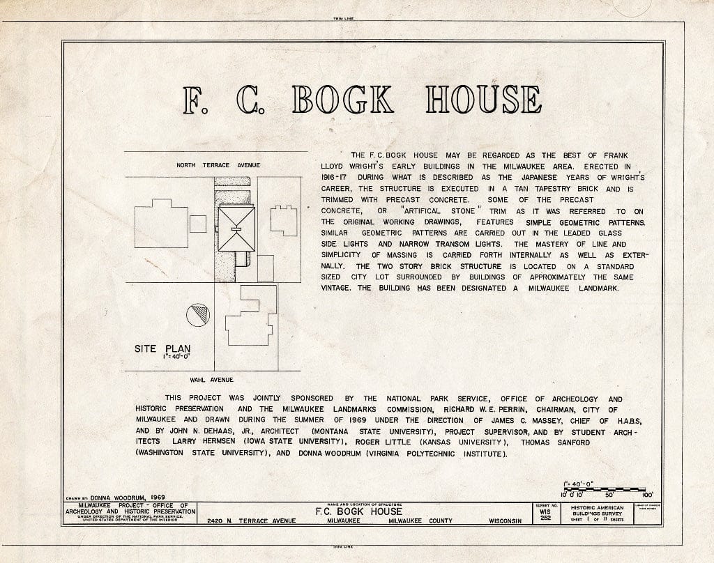 Blueprint HABS WIS,40-MILWA,15- (Sheet 1 of 11) - F. C. Bogk House, 2420 North Terrace Avenue, Milwaukee, Milwaukee County, WI