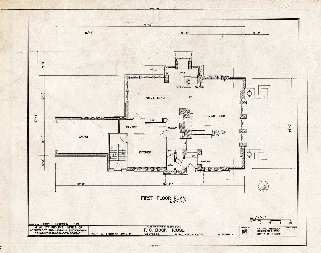 Blueprint HABS WIS,40-MILWA,15- (Sheet 3 of 11) - F. C. Bogk House, 2420 North Terrace Avenue, Milwaukee, Milwaukee County, WI