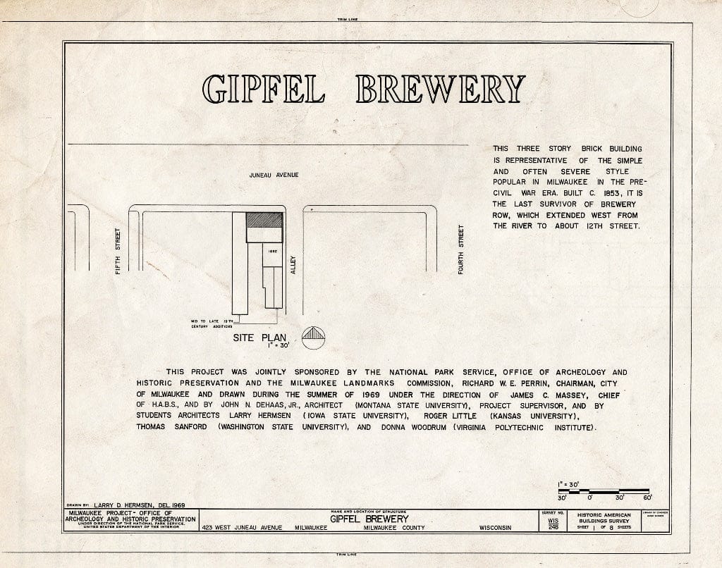 Blueprint HABS WIS,40-MILWA,11- (Sheet 1 of 8) - Gipfel Brewery, 423-427 West Juneau Avenue, Milwaukee, Milwaukee County, WI