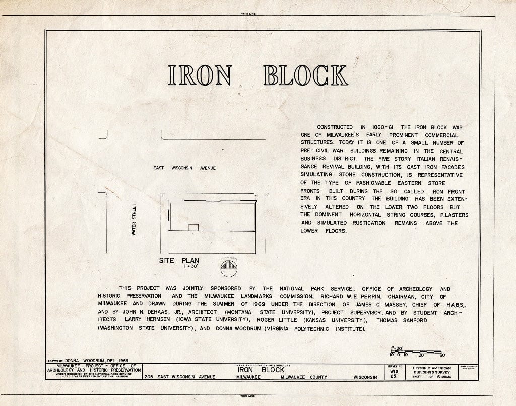Blueprint HABS WIS,40-MILWA,14- (Sheet 1 of 6) - Iron Block, 205 East Wisconsin Avenue, Milwaukee, Milwaukee County, WI