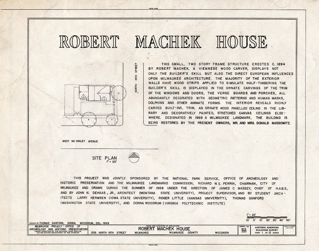 Blueprint HABS WIS,40-MILWA,13- (Sheet 1 of 12) - Robert Machek House, 1305 North Nineteenth Street, Milwaukee, Milwaukee County, WI