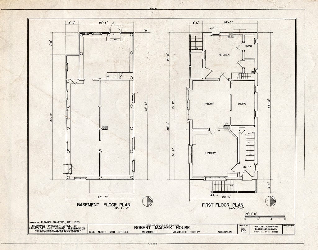 Blueprint HABS WIS,40-MILWA,13- (Sheet 2 of 12) - Robert Machek House, 1305 North Nineteenth Street, Milwaukee, Milwaukee County, WI