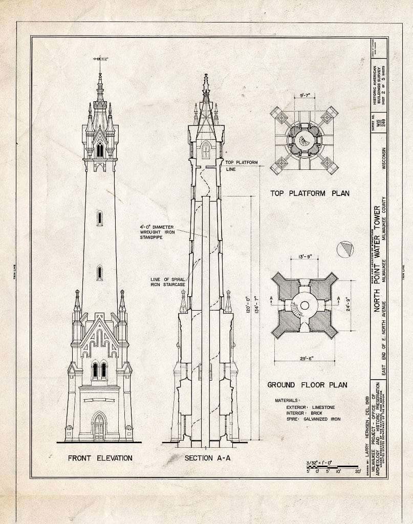 Blueprint HABS WIS,40-MILWA,12- (Sheet 2 of 5) - North Point Water Tower, East North Avenue, Milwaukee, Milwaukee County, WI