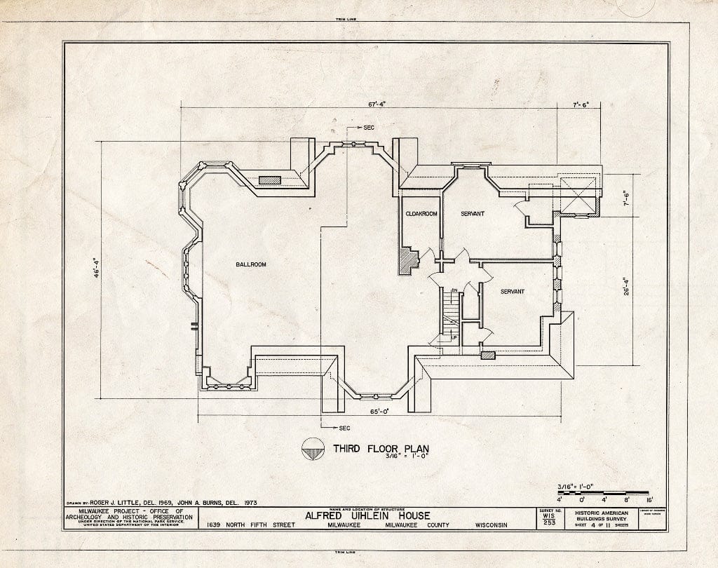 Blueprint HABS WIS,40-MILWA,16- (Sheet 4 of 11) - Alfred Uihlein House, 1639 North Fifth Street, Milwaukee, Milwaukee County, WI