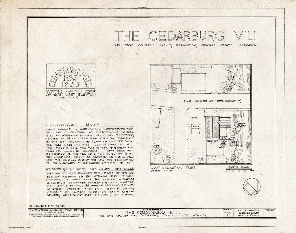 Blueprint HABS WIS,45-CEDBU,1- (Sheet 1 of 5) - Cedarburg Mill, 215 East Columbia Avenue, Cedarburg, Ozaukee County, WI