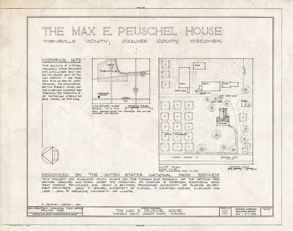 Blueprint HABS WIS,45-THIVI.V,2- (Sheet 1 of 7) - Max E. Peuschel House, County Trunk M, Thiensville, Ozaukee County, WI