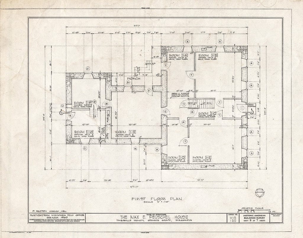 Blueprint HABS WIS,45-THIVI.V,2- (Sheet 3 of 7) - Max E. Peuschel House, County Trunk M, Thiensville, Ozaukee County, WI