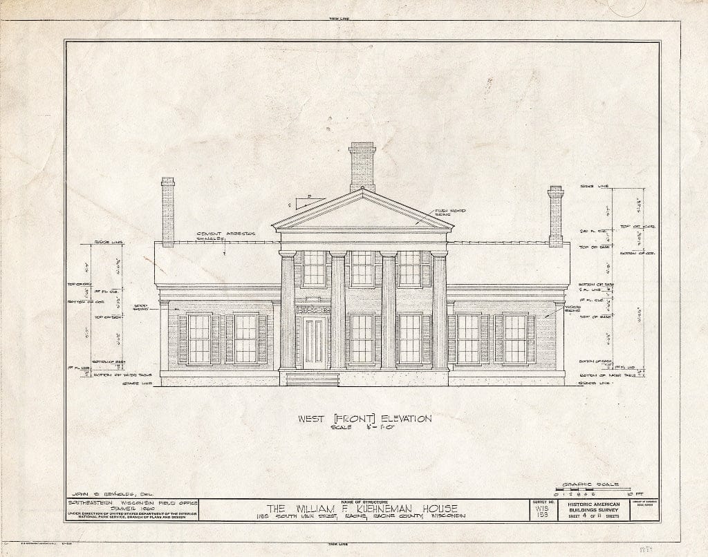 Blueprint HABS WIS,51-RACI,4- (Sheet 4 of 11) - William F. Kuehneman House, 1135 South Main Street, Racine, Racine County, WI