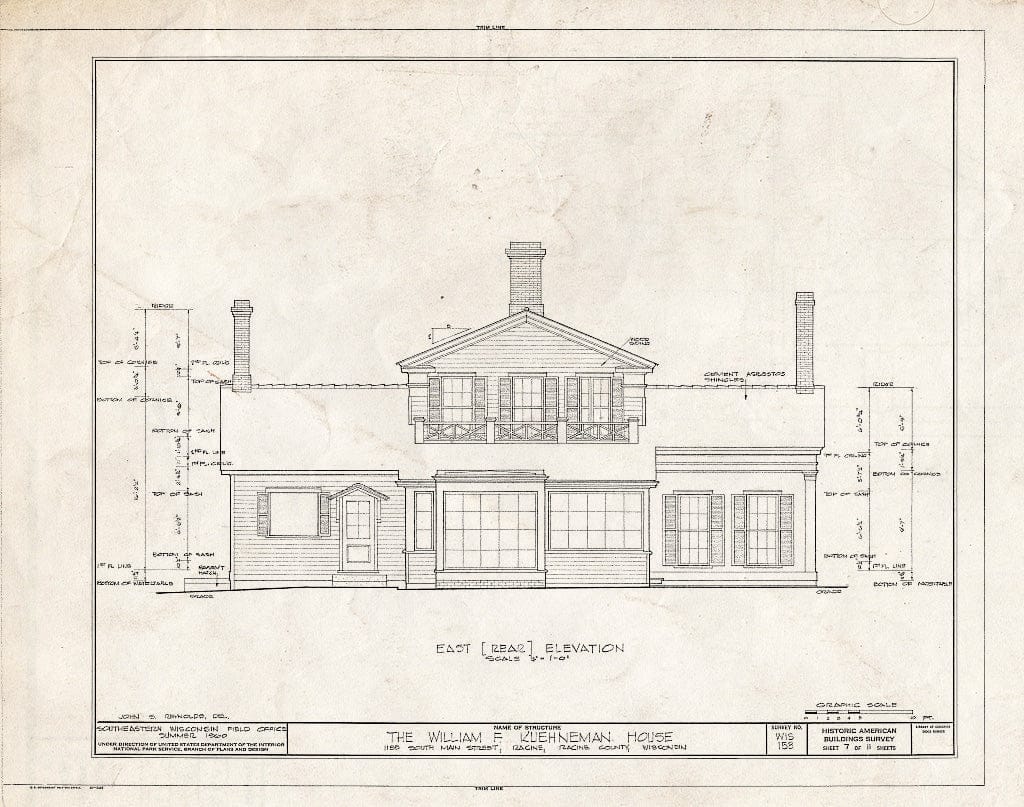 Blueprint HABS WIS,51-RACI,4- (Sheet 7 of 11) - William F. Kuehneman House, 1135 South Main Street, Racine, Racine County, WI