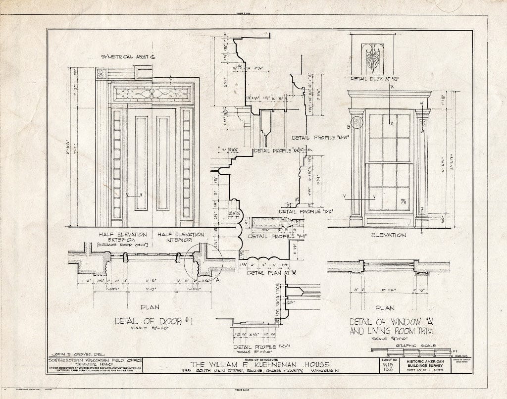 Blueprint HABS WIS,51-RACI,4- (Sheet 10 of 11) - William F. Kuehneman House, 1135 South Main Street, Racine, Racine County, WI