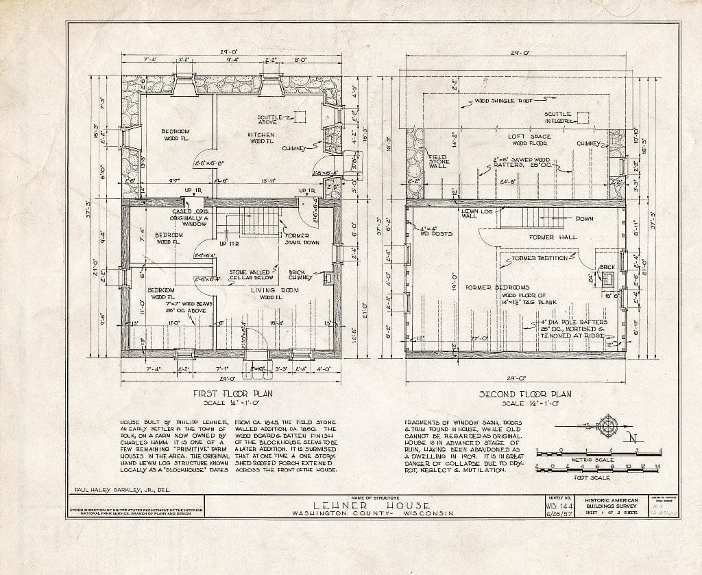 Blueprint HABS WIS,66-ACKVI.V,1- (Sheet 1 of 3) - Phillip Lehner House, U.S. 41 Vicinity, Ackerville, Washington County, WI
