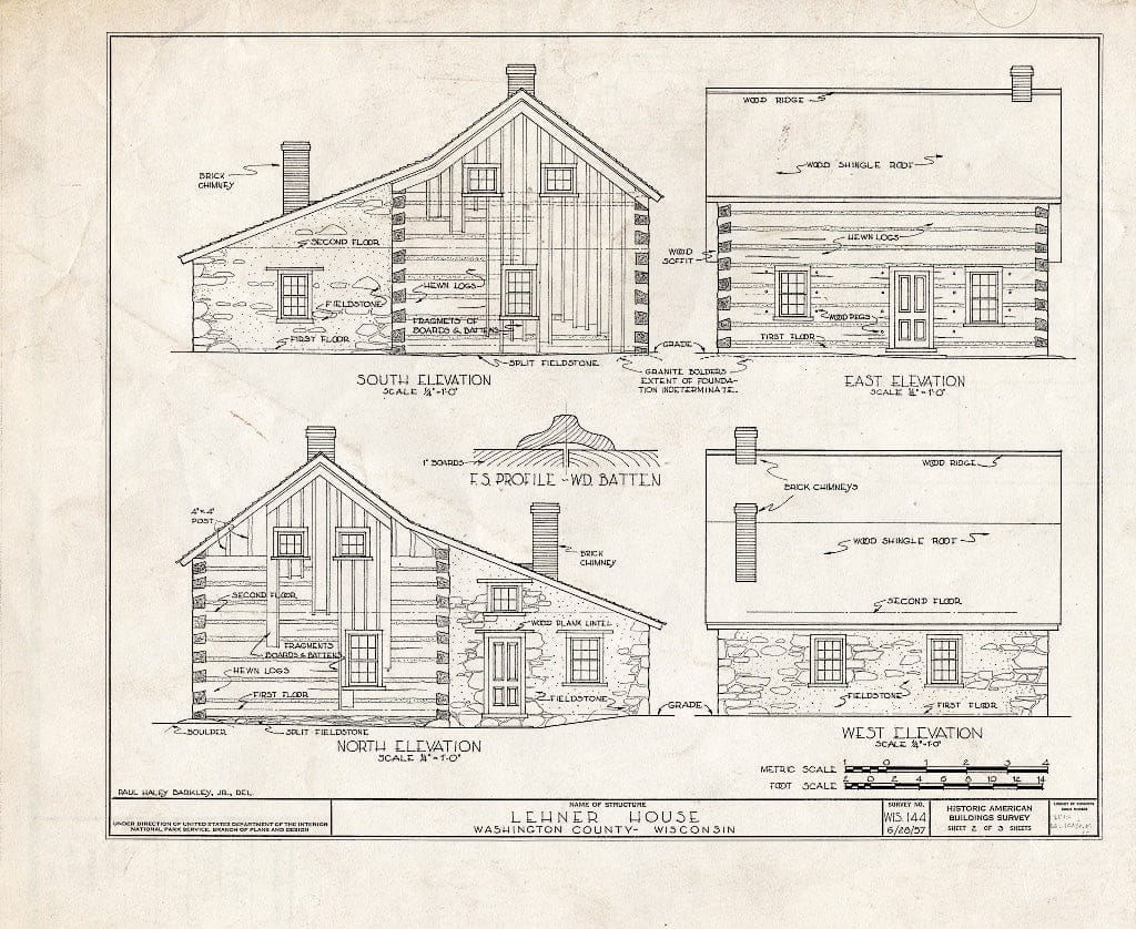Blueprint HABS WIS,66-ACKVI.V,1- (Sheet 2 of 3) - Phillip Lehner House, U.S. 41 Vicinity, Ackerville, Washington County, WI