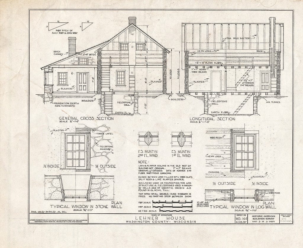 Blueprint HABS WIS,66-ACKVI.V,1- (Sheet 3 of 3) - Phillip Lehner House, U.S. 41 Vicinity, Ackerville, Washington County, WI