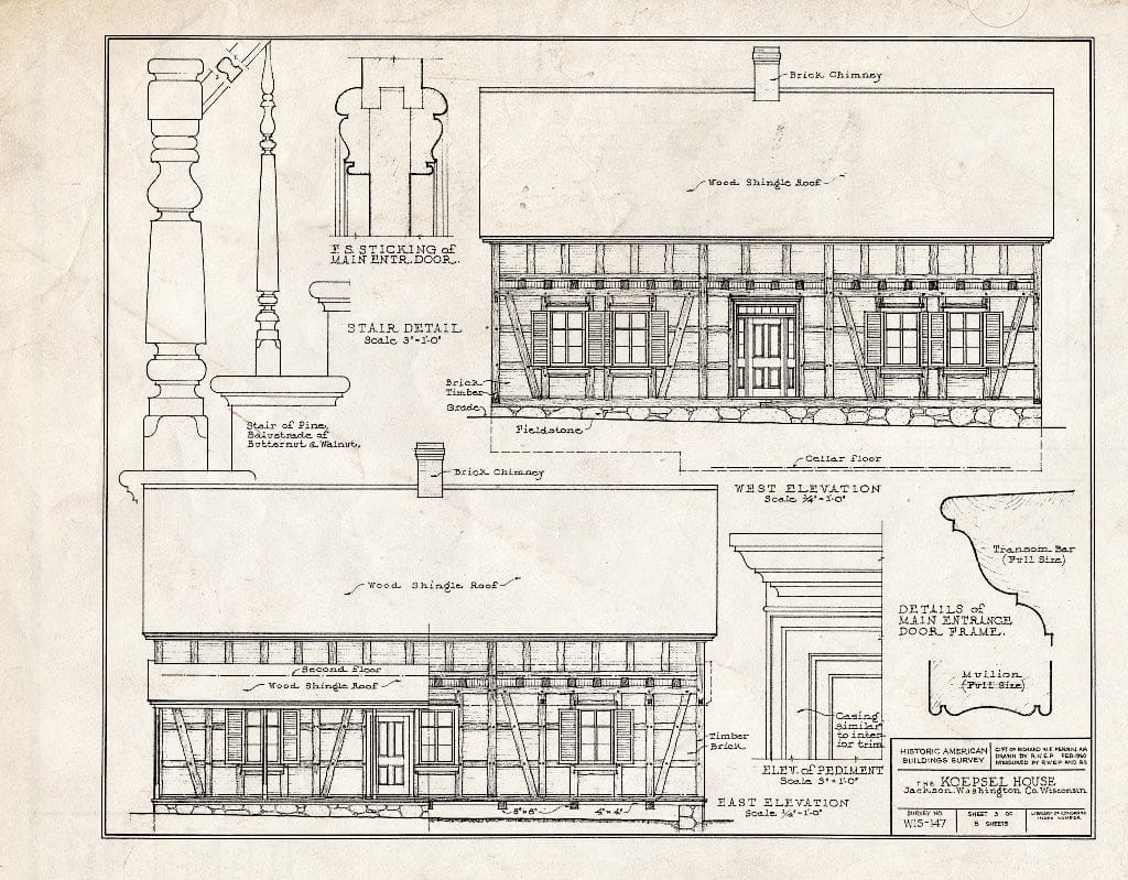 Blueprint HABS WIS,66-JACSO,1- (Sheet 3 of 5) - Koepsel House, Jackson, Washington County, WI