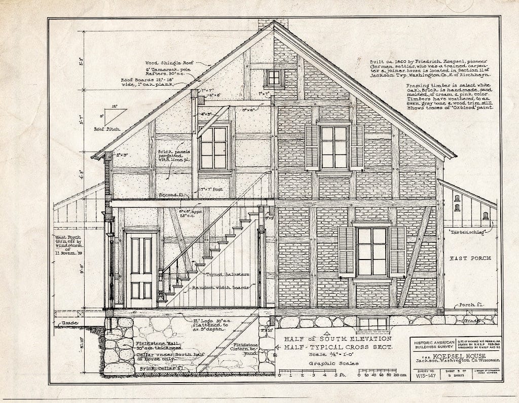 Blueprint HABS WIS,66-JACSO,1- (Sheet 5 of 5) - Koepsel House, Jackson, Washington County, WI