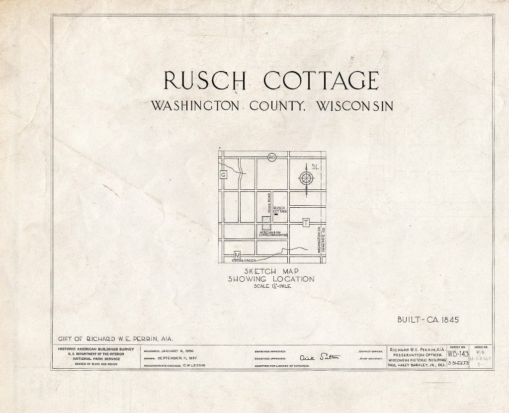 Blueprint HABS WIS,66-KIRHA.V,2- (Sheet 0 of 3) - Rusch Cottage, West of Kirchhayn, Jackson, Washington County, WI