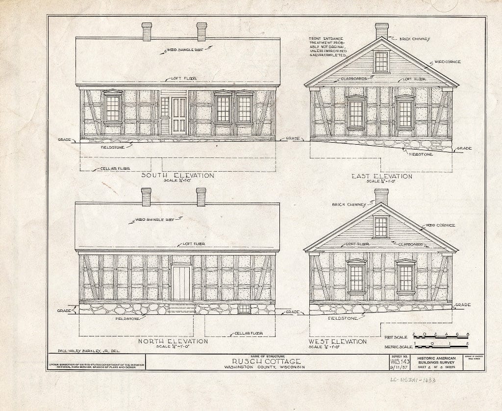 Blueprint HABS WIS,66-KIRHA.V,2- (Sheet 2 of 3) - Rusch Cottage, West of Kirchhayn, Jackson, Washington County, WI