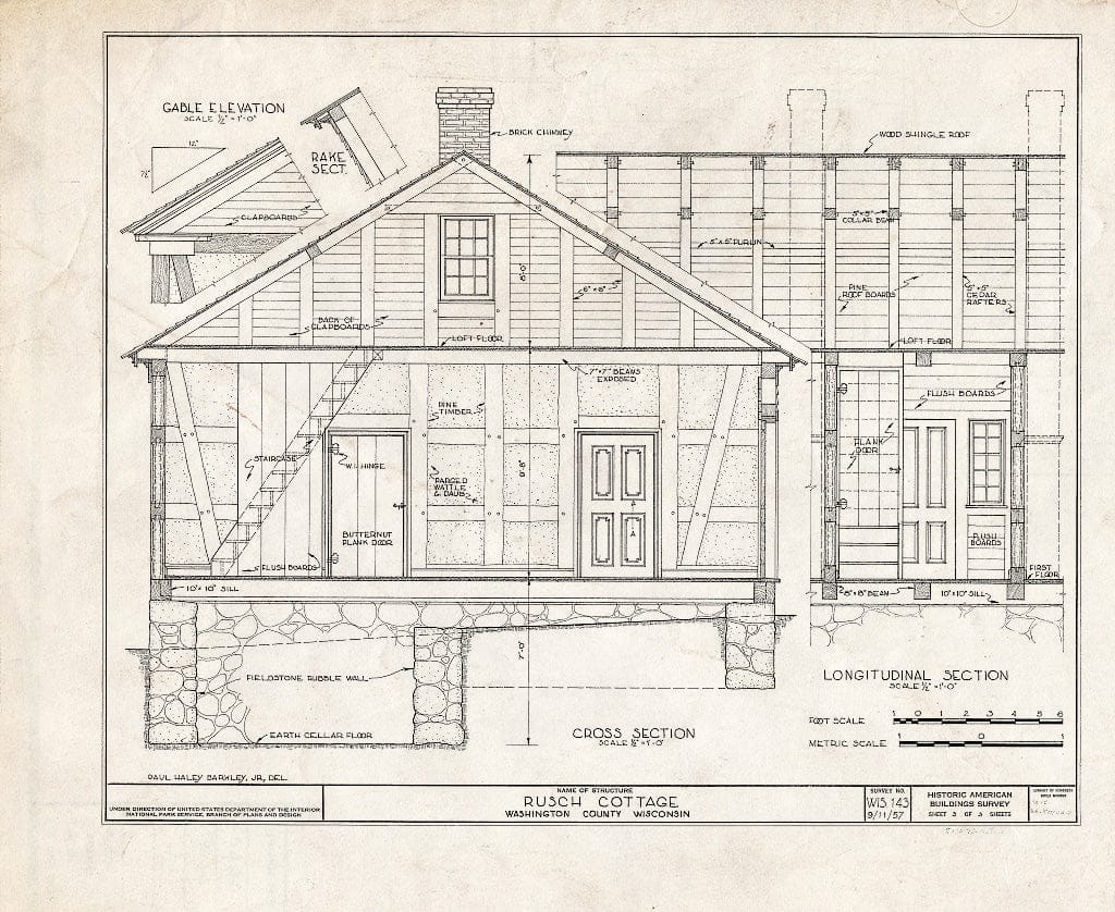 Blueprint HABS WIS,66-KIRHA.V,2- (Sheet 3 of 3) - Rusch Cottage, West of Kirchhayn, Jackson, Washington County, WI
