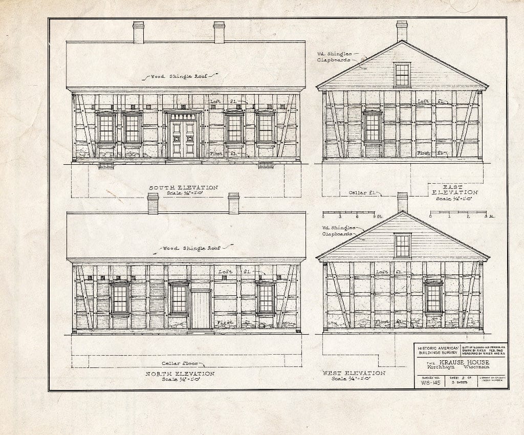 Blueprint HABS WIS,66-KIRHA,1- (Sheet 2 of 3) - Krause House, Spring Valley & Maple Roads, Kirchhayn, Washington County, WI