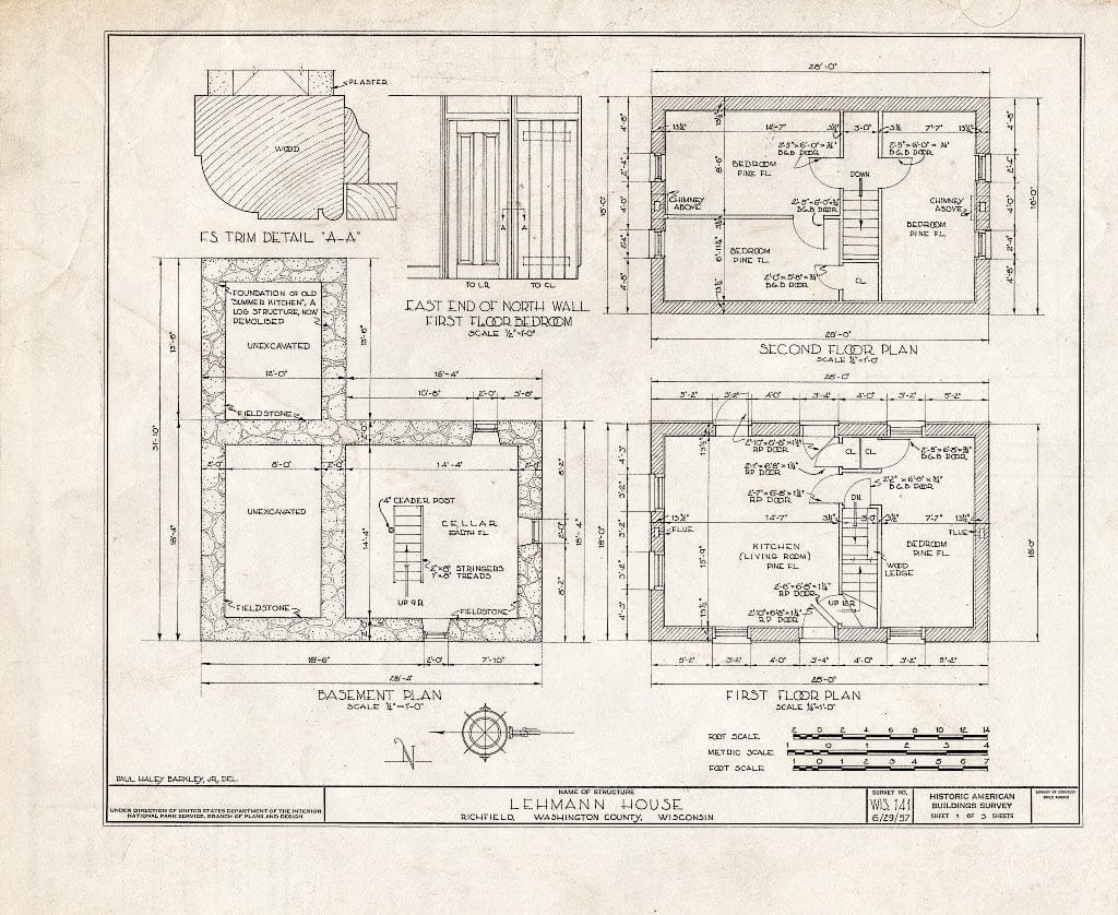 Blueprint HABS WIS,66-Rich,1- (Sheet 1 of 3) - Lehmann House, Richfield, Washington County, WI