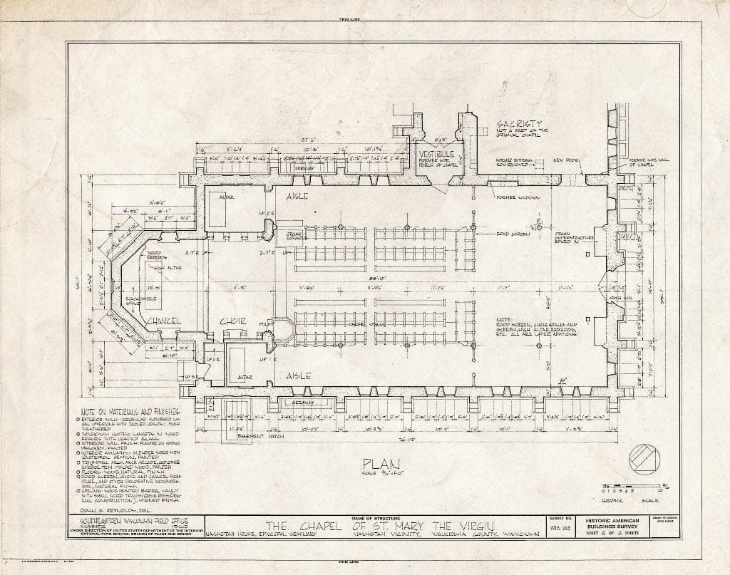 Blueprint HABS WIS,67-NASH.V,1- (Sheet 2 of 2) - Chapel of St. Mary The Virgin, Upper Nashotah Lake, Nashotah, Waukesha County, WI