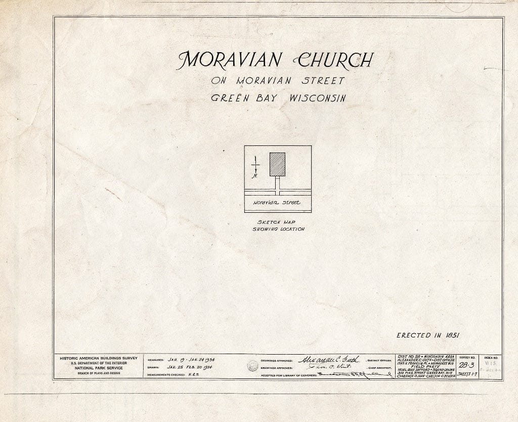 Blueprint HABS WIS,5-GREBA,1- (Sheet 0 of 7) - Moravian Church, Moravian Street, Green Bay, Brown County, WI