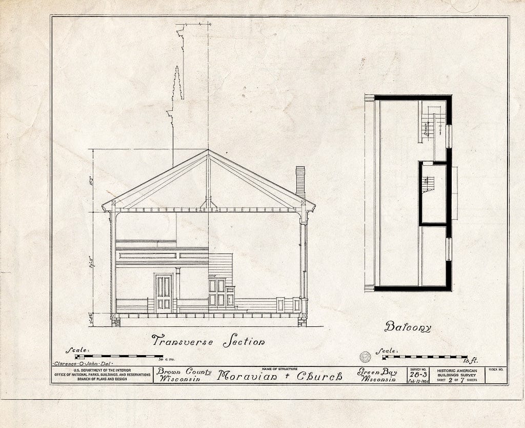 Blueprint HABS WIS,5-GREBA,1- (Sheet 2 of 7) - Moravian Church, Moravian Street, Green Bay, Brown County, WI