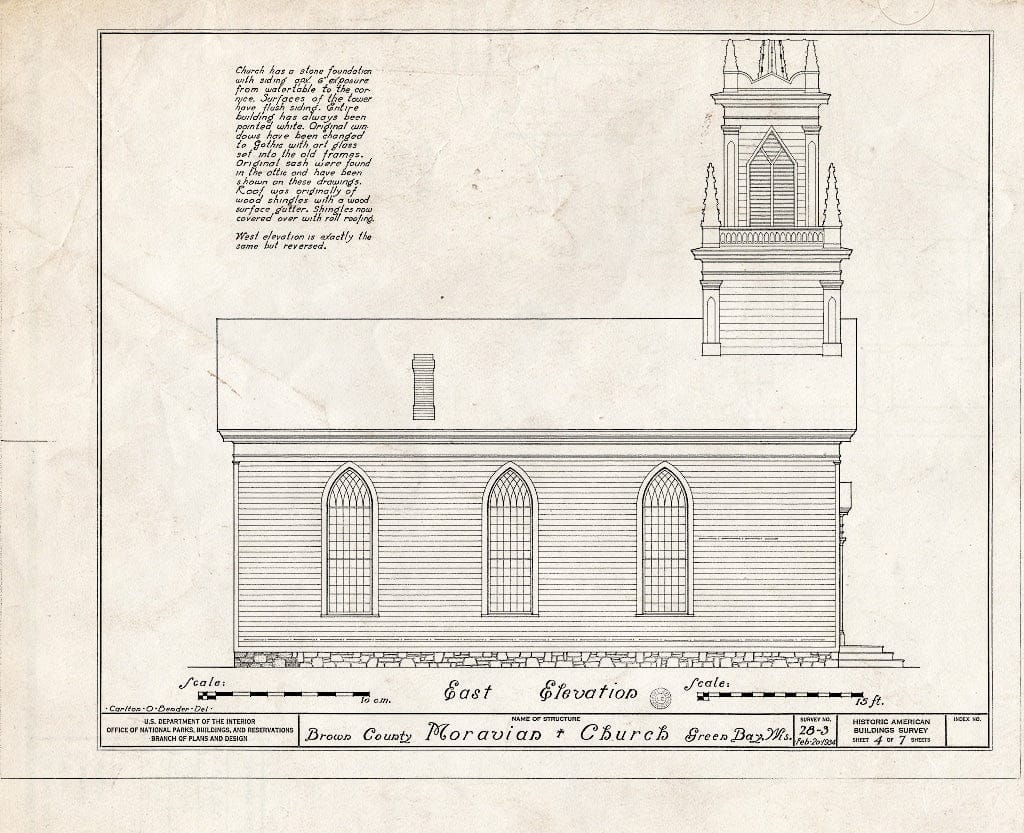 Blueprint HABS WIS,5-GREBA,1- (Sheet 4 of 7) - Moravian Church, Moravian Street, Green Bay, Brown County, WI