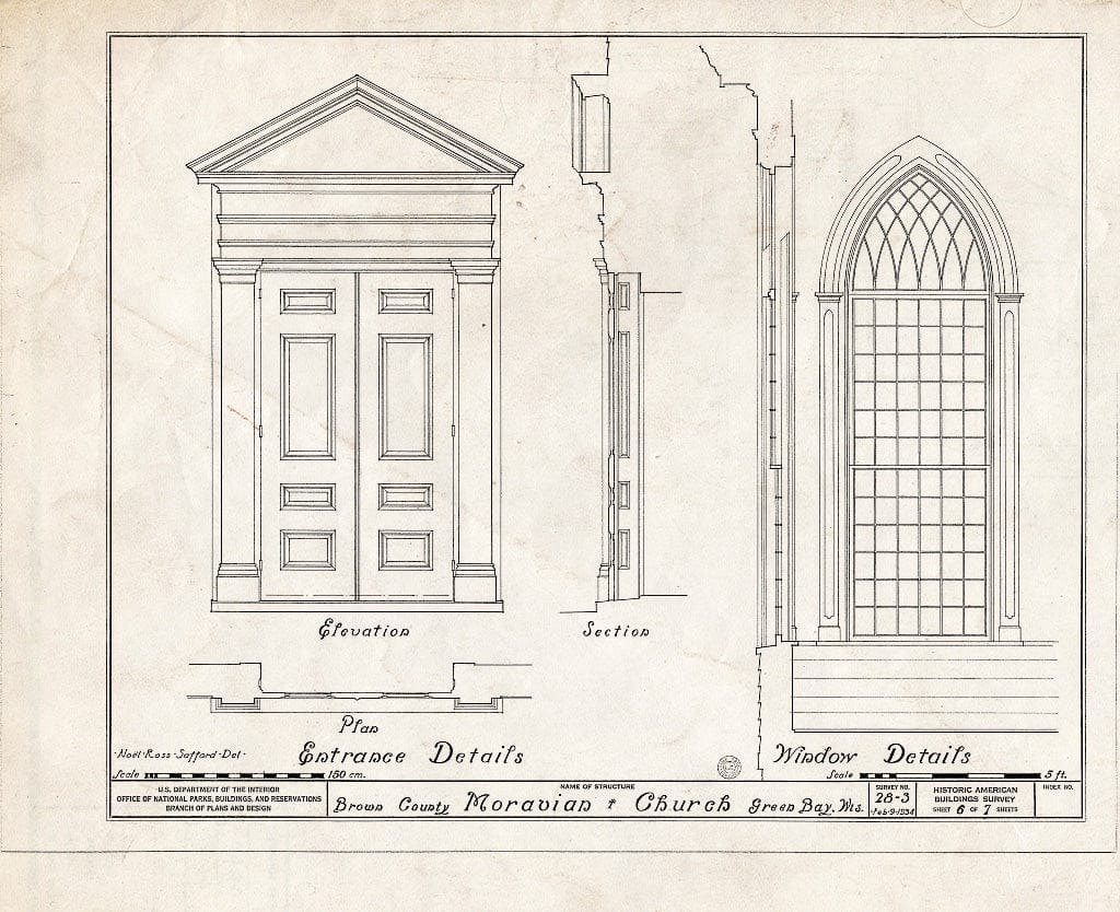 Blueprint HABS WIS,5-GREBA,1- (Sheet 6 of 7) - Moravian Church, Moravian Street, Green Bay, Brown County, WI