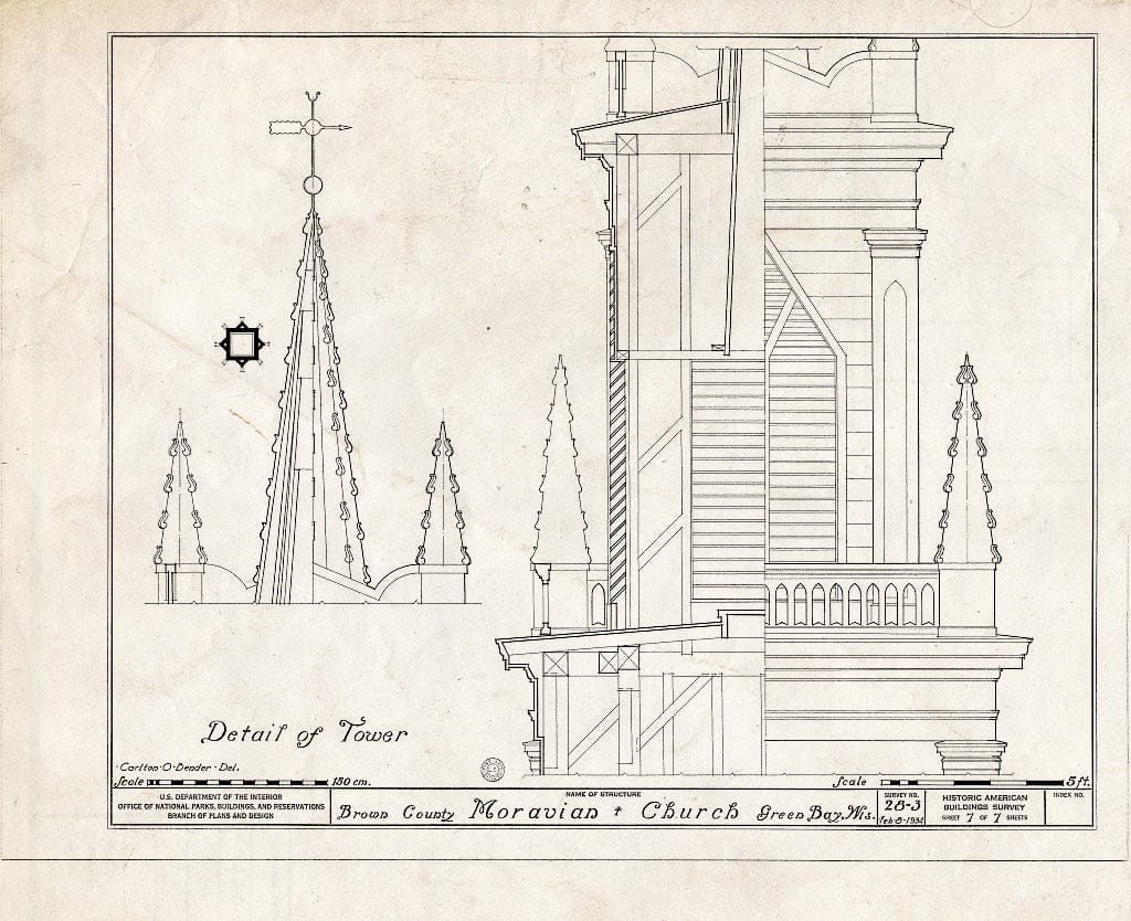 Blueprint HABS WIS,5-GREBA,1- (Sheet 7 of 7) - Moravian Church, Moravian Street, Green Bay, Brown County, WI