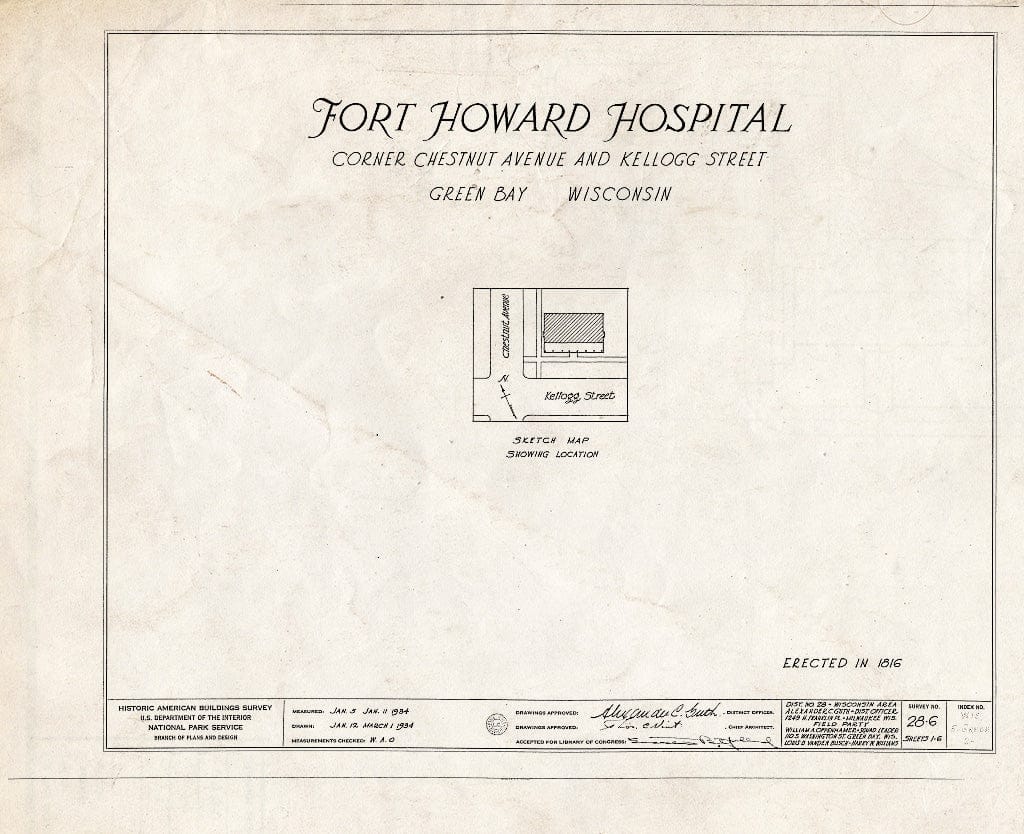 Blueprint HABS WIS,5-GREBA,2- (Sheet 0 of 6) - Fort Howard Hospital, Chestnut Avenue & Kellogg Street, Green Bay, Brown County, WI