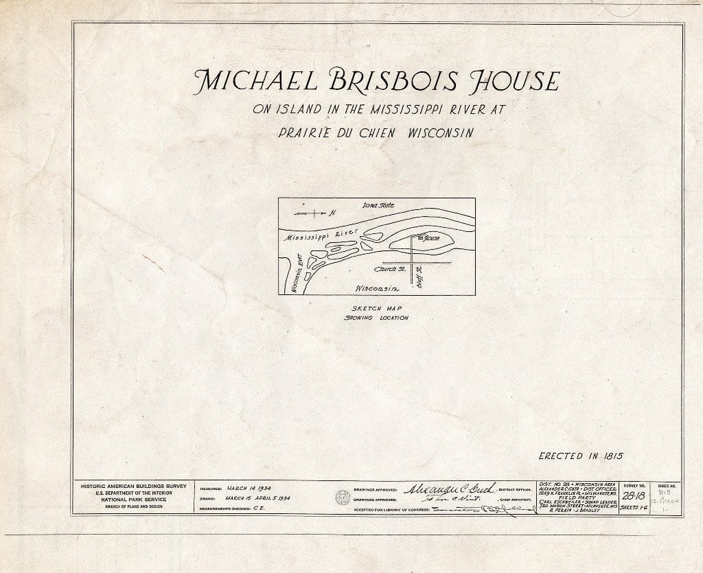 Blueprint HABS WIS,12-PRACH,1- (Sheet 0 of 6) - Michael Brisbois House, Prairie du Chien, Crawford County, WI