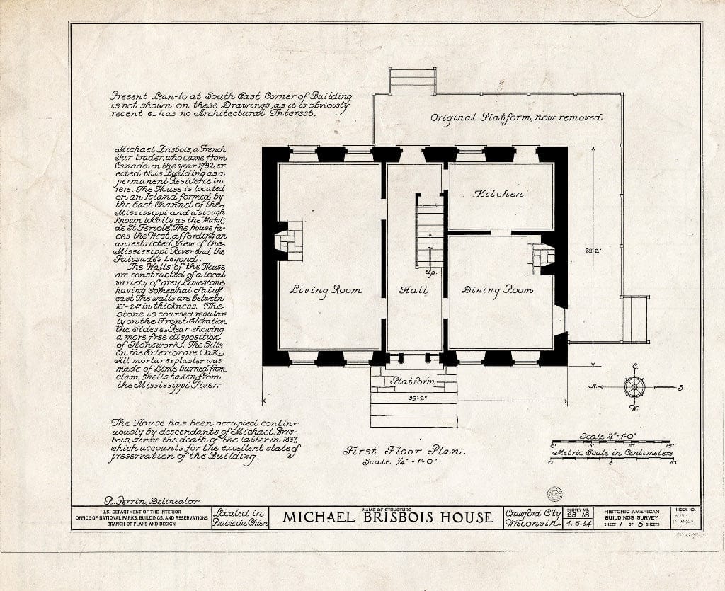 Blueprint HABS WIS,12-PRACH,1- (Sheet 1 of 6) - Michael Brisbois House, Prairie du Chien, Crawford County, WI