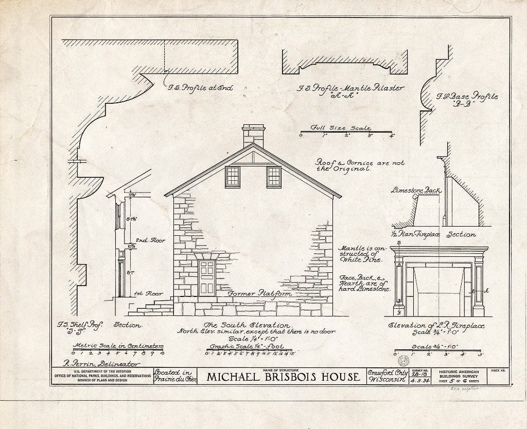 Blueprint HABS WIS,12-PRACH,1- (Sheet 5 of 6) - Michael Brisbois House, Prairie du Chien, Crawford County, WI