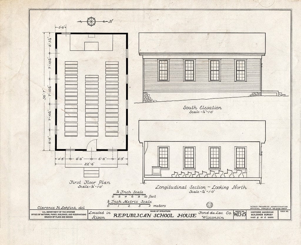 Blueprint HABS WIS,20-RIPO,1- (Sheet 2 of 2) - Republican Schoolhouse, Second & Elm Streets, Ripon, Fond du Lac County, WI
