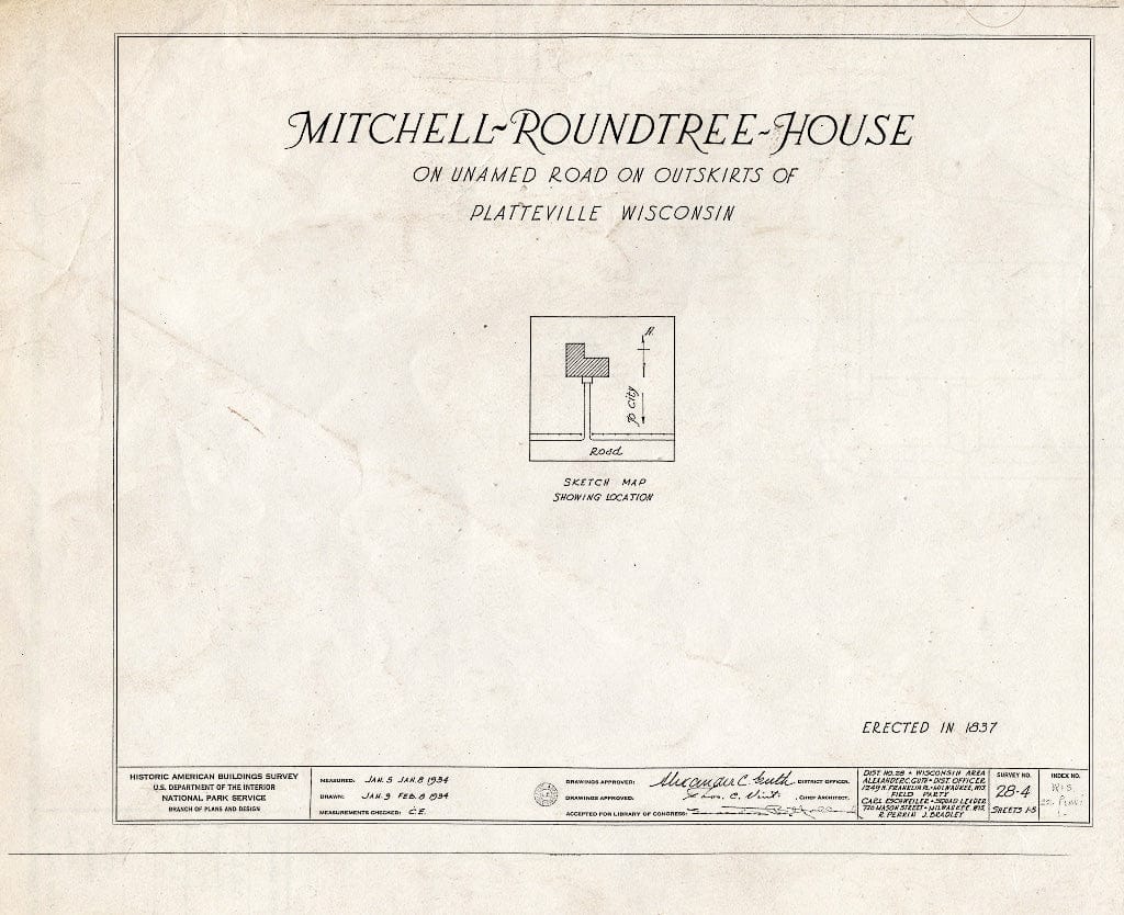 Blueprint HABS WIS,22-PLAVI,1- (Sheet 0 of 5) - Mitchell-Roundtree House, Platteville, Grant County, WI