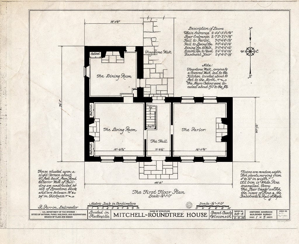 Blueprint HABS WIS,22-PLAVI,1- (Sheet 1 of 5) - Mitchell-Roundtree House, Platteville, Grant County, WI