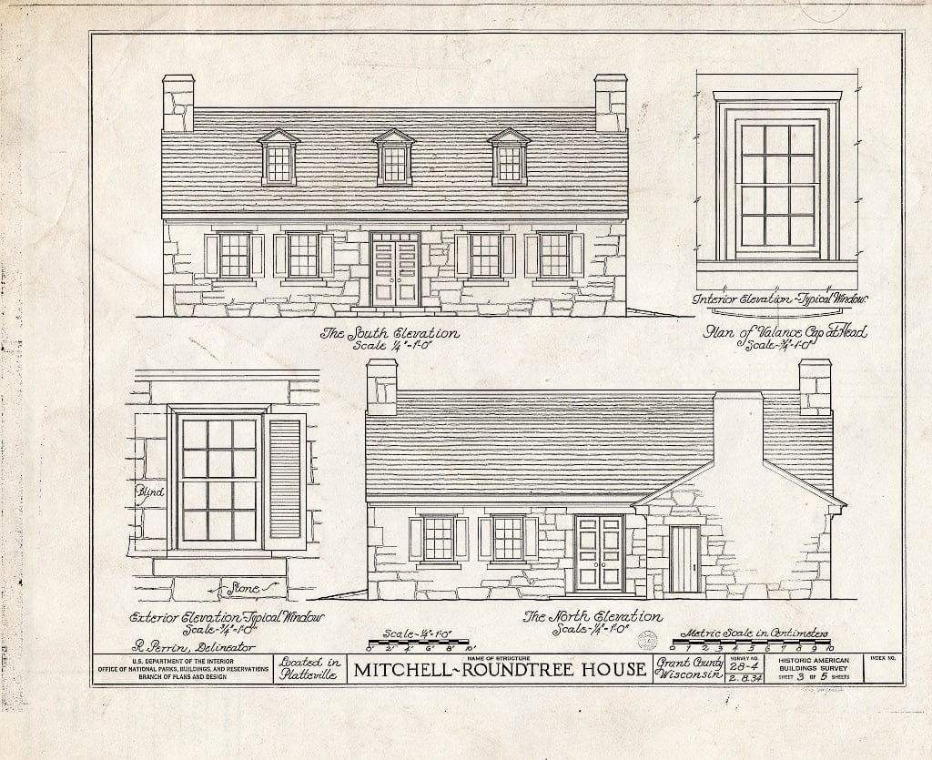 Blueprint HABS WIS,22-PLAVI,1- (Sheet 3 of 5) - Mitchell-Roundtree House, Platteville, Grant County, WI