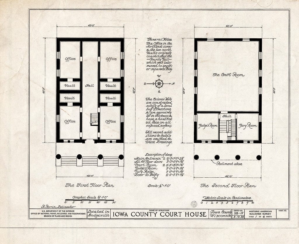 Blueprint HABS WIS,25-DODGV,1- (Sheet 1 of 6) - Iowa County Courthouse, Main Street, Dodgeville, Iowa County, WI