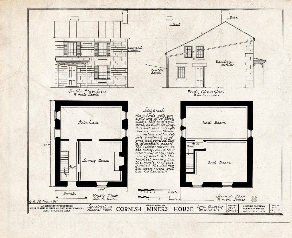 Blueprint HABS WIS,25-MINPO,2- (Sheet 1 of 1) - Cornish Miner's House No. 2, Mineral Point, Iowa County, WI
