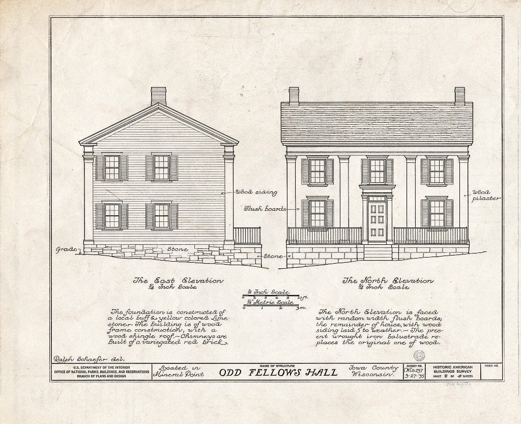 Blueprint HABS WIS,25-MINPO,3- (Sheet 2 of 4) - Odd Fellows Hall, Front & Vine Streets, Mineral Point, Iowa County, WI